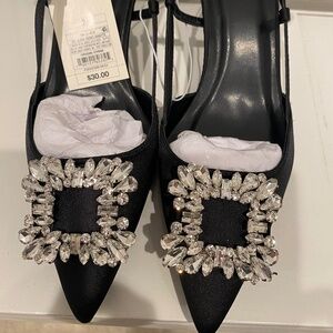 NWT! Black Satin Embellished Party Shoes
